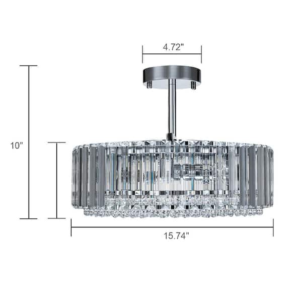 Orillia 15.74 in. 4-Light Contemporary Drum Semi Flush Mount Ceiling Light with Crystal Shade
