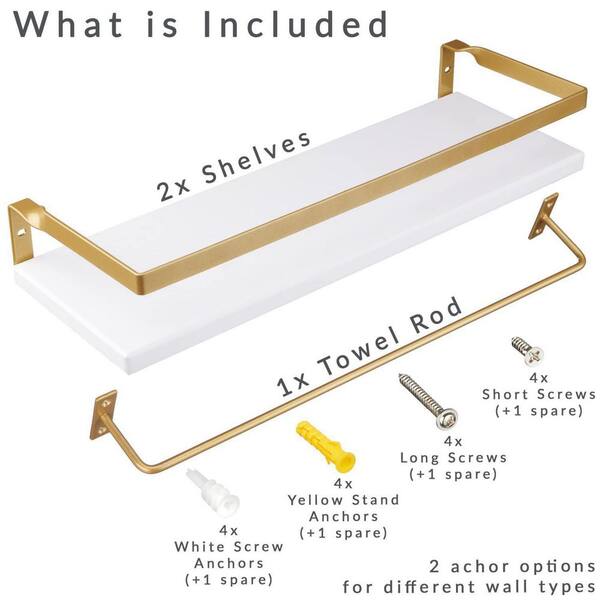 Foldable Towel Rack Brushed Brass Finish Acrylic Gold Wall Mount Bathroom  Shelf Modern