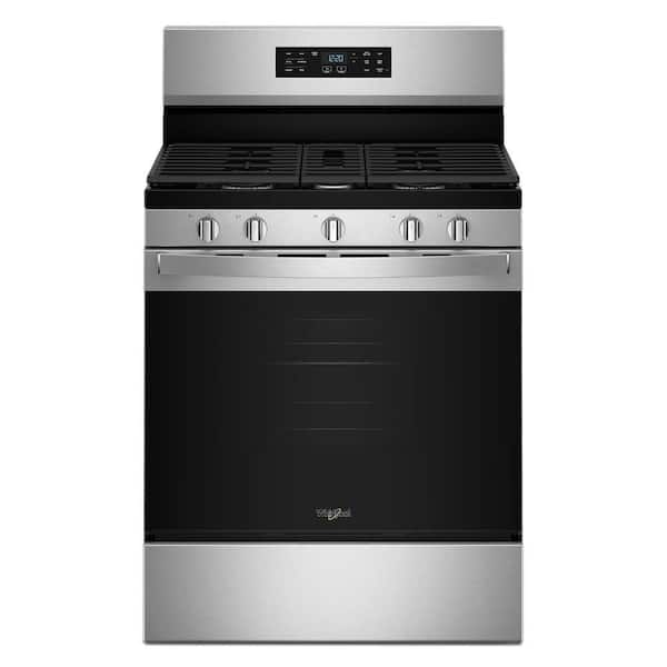 Whirlpool 30 in. 5 Burners Freestanding Gas Range in Stainless Steel with Air Cooking Technology