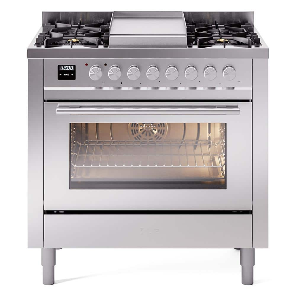 Professional Plus II 36 in. 6 Burner+Griddle Freestanding Double Oven Liquid Propane Dual Fuel Range in Stainless Steel -  ILVE, UP36FWMPSSLP