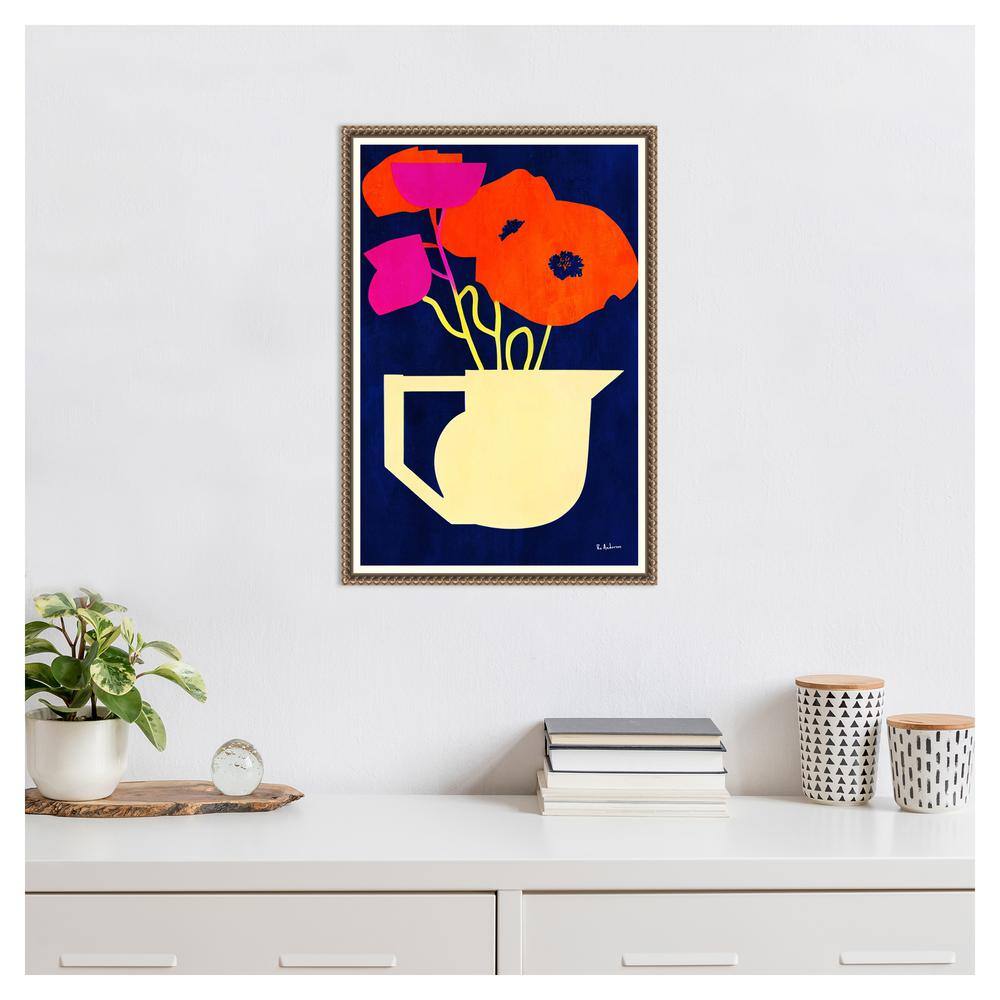 Bright and Sunny Poppies Abstract Canvas Print with Bronze Frame