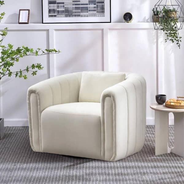 Bestier 30.5 in. W White Modern Soft Velvet Arm Chair with Swivel Upholstered Barrel Accent Chair with Pillow