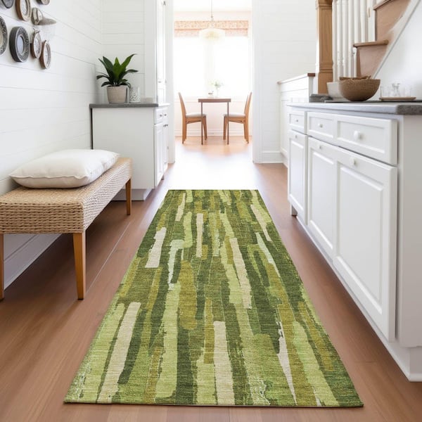 Mayfield Premium Machine Washable Abstract AMF1314 Green 2 ft. 3 in. x 7 ft. 6 in. Runner Rug