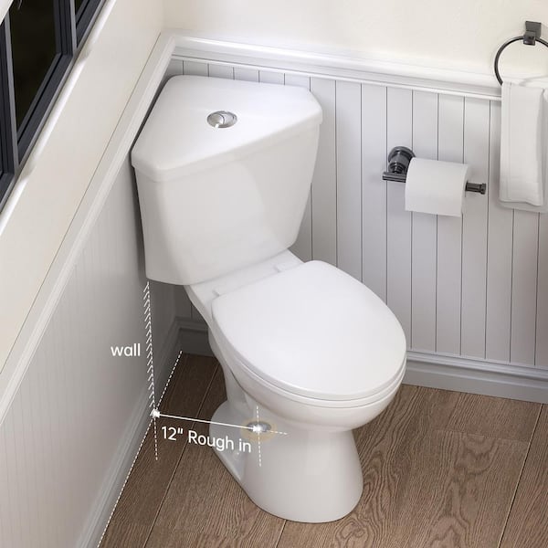12 in. Rough In 2-piece Floor Mount Triangular Toilet 0.8/1.28 GPF Dual Flush Elongated Toilet in White Seat Included