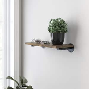 24 in. x 8 in. x 6 in. Medium Stained Solid Pine Decorative Wall Shelf with Matte Black Post Style Steel Brackets