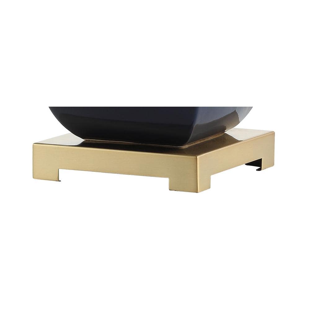 Navy and Gold Ceramic LED Table Lamp with Linen Shade