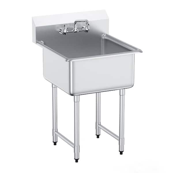 Stainless Steel Utility Sink, Freestanding Single Bowl w/ Faucet & Legs, Prep/Laundry/Garage, 27 x 41 in