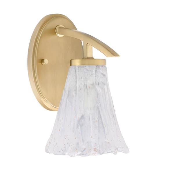 Unbranded Siena 5.5 in. 1-Light New Age Brass Sconce with 5.5 in. Fluted Italian Ice Glass Shade No Bulb Included