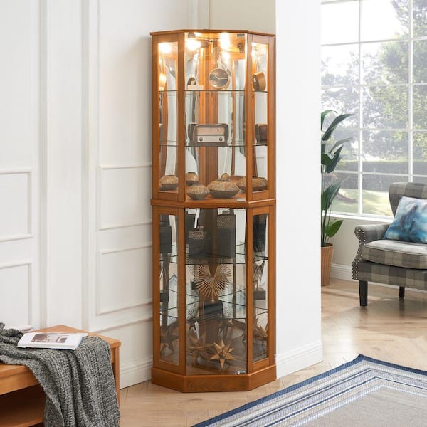 XUJMK 26 in. W x 20 in. D x 72 in. H Light Oak Brown Linen Cabinet