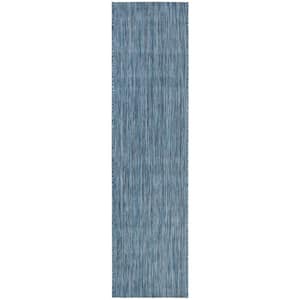 Beach House Blue 2 ft. x 6 ft. Solid Striped Indoor/Outdoor Patio  Runner Rug