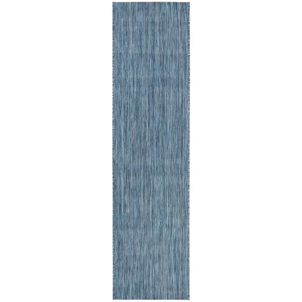 SAFAVIEH Beach House Blue 2 ft. x 6 ft. Solid Striped Indoor/Outdoor Patio  Runner Rug