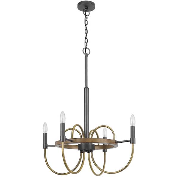 CAL Lighting Seagrove 60-Watt 4-Light Antique Brass Candle Chandelier for Kitchen Island with no Bulbs Included