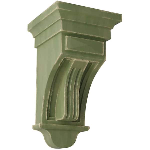 Ekena Millwork 5-1/2 in. x 10 in. x 5-1/2 in. Restoration Green Raised Fluting Wood Vintage Decor Corbel