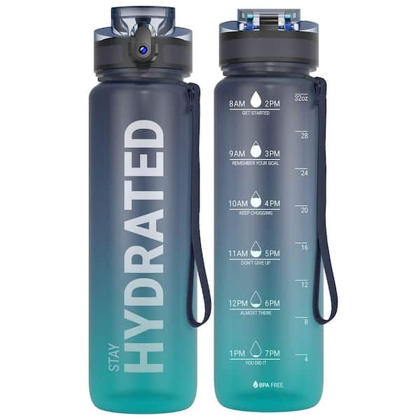 32oz Blue Water Bottle Tritan BPA Free Leakproof Motivational Time Marker Wide Mouth Easy Clean for Gym 1 Bottle