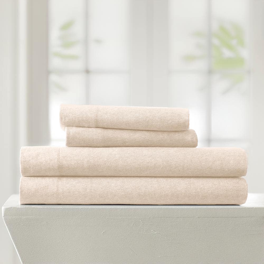 Oatmeal Twin Cotton Jersey Knit Sheet Set