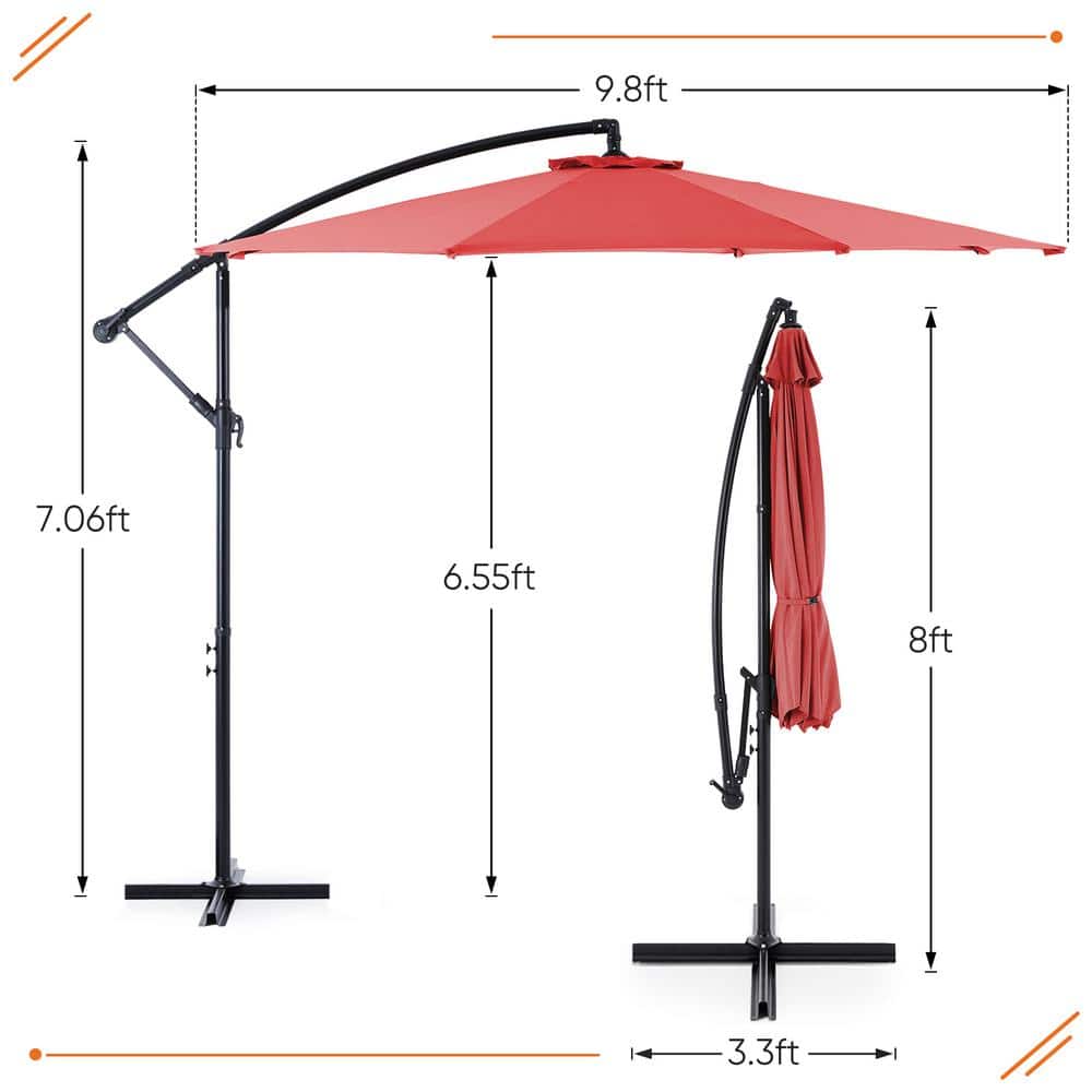 10 ft Red Polyester Cantilever Patio Umbrella with Black Metal Frame