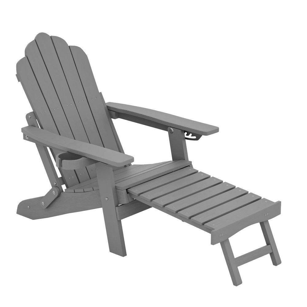 Gray Folding Adirondack Chair with Retractable Ottoman, HDPE Plastic Adirondack Chair with Cup Holder Set of 4 price history on PriceWatchPro
