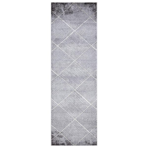 Concord Global Trading BrightonCollection Matrix Gray 2 ft. x 7 ft. Geometric Runner Rug
