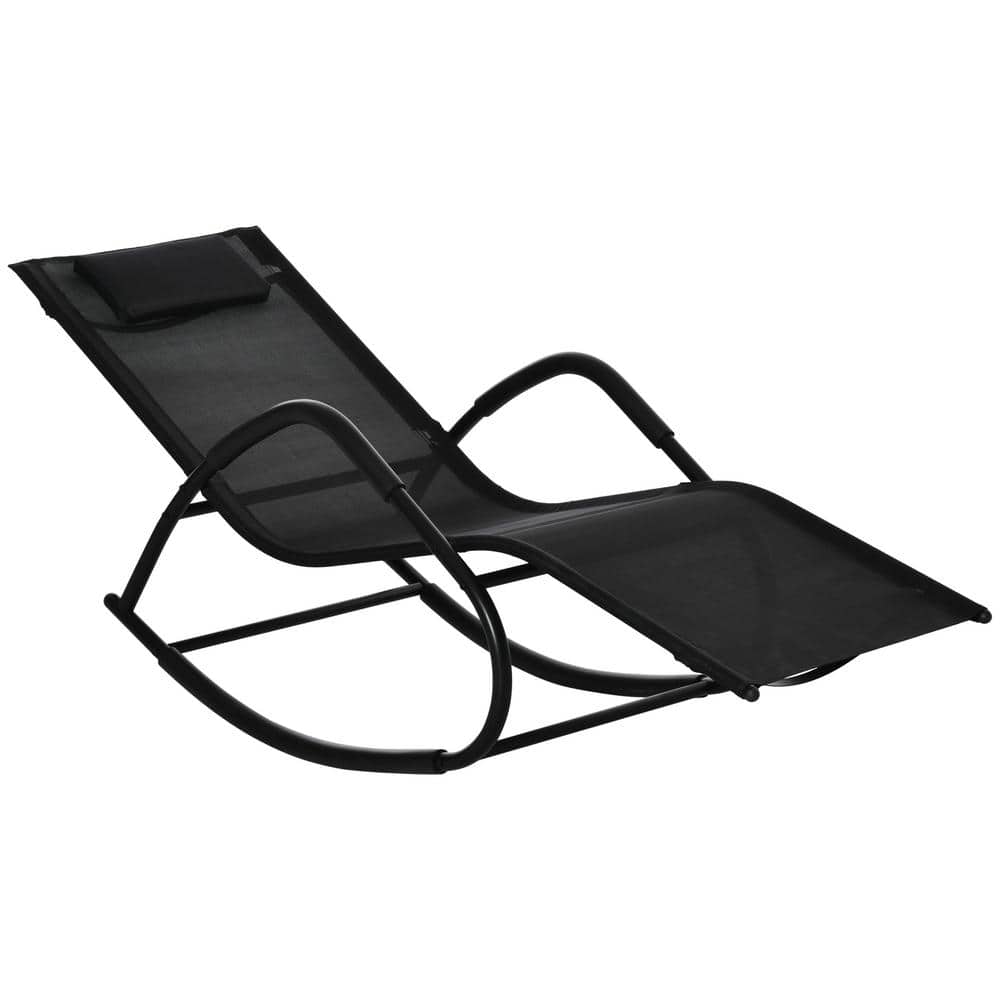 Black Steel Outdoor Zero-Gravity Rocking Lounge Chair with Cushions