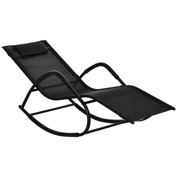 Outsunny Black Metal Outdoor Rocking Chair for Patio, Deck, Poolside Sunbathing