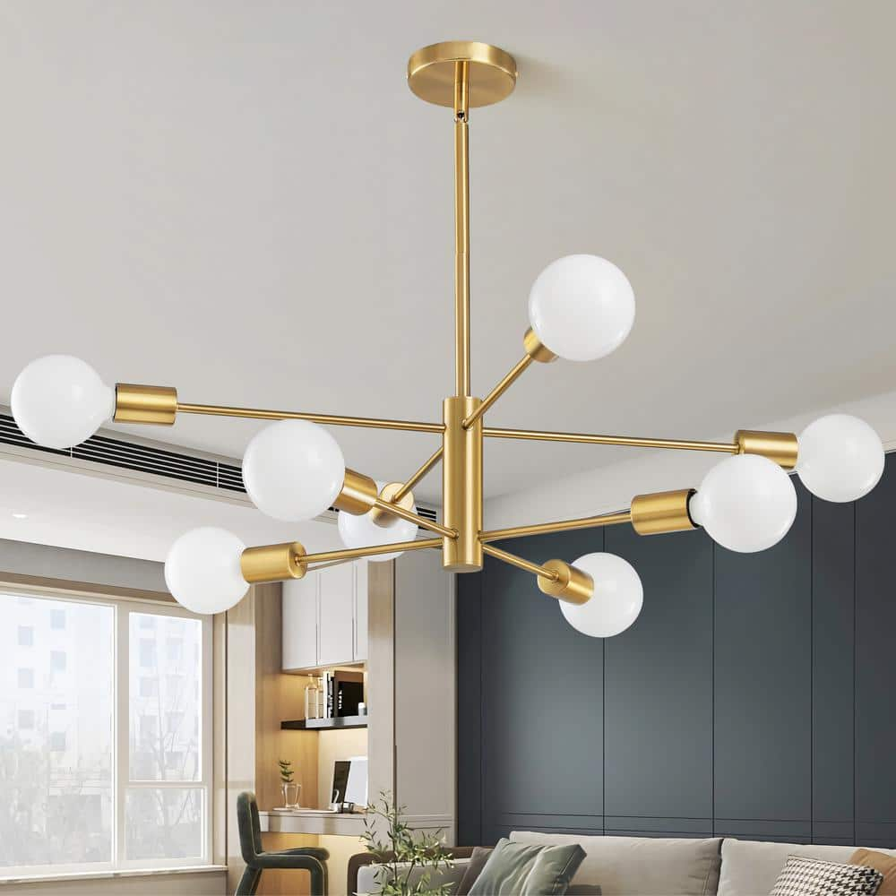 KAISITE Modern Sputnik Chandelier 8-Light Gold Chandeliers Mid Century ...