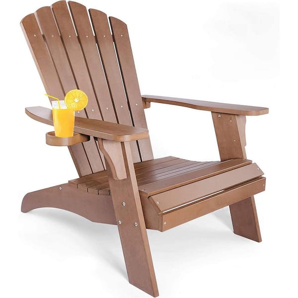 Sudzendf Brown Polystyrene Composite Adirondack Chair With Cup Holder