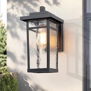 Douglas 1-Light Black Lantern Outdoor Sconce with Hammered Glass