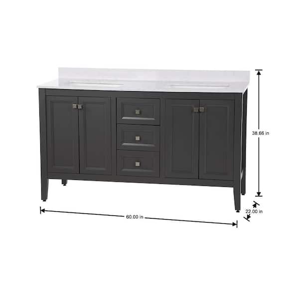Darcy 61 in. Double Sink Shale Gray Bath Vanity with Pulsar Cultured Marble Top (Assembled)