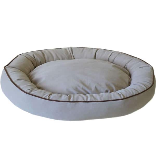 Unbranded X-Large Microfiber Oval Lounge Dog Bed - Linen with Chocolate Piping