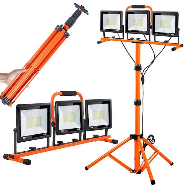 120V LED Work Light with Stand, 21000 Lumen 3-Head Adjustable Dimmable Tripod Fixture Waterproof Lamp for Job Site