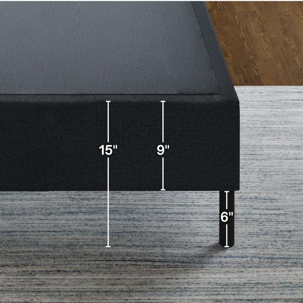 Queen Black Metal Frame with Wooden Slats and Headboard Brackets