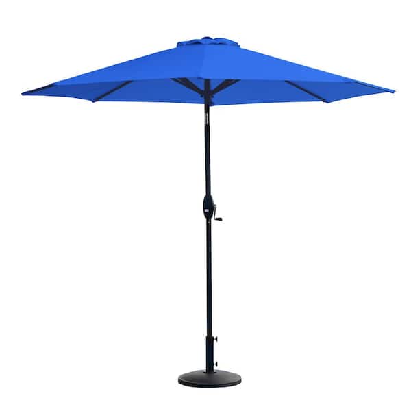 WESTIN OUTDOOR Sunshadow 9 ft. Tilt and Crank Table Patio Umbrella with Round Resin Base in Royal Blue