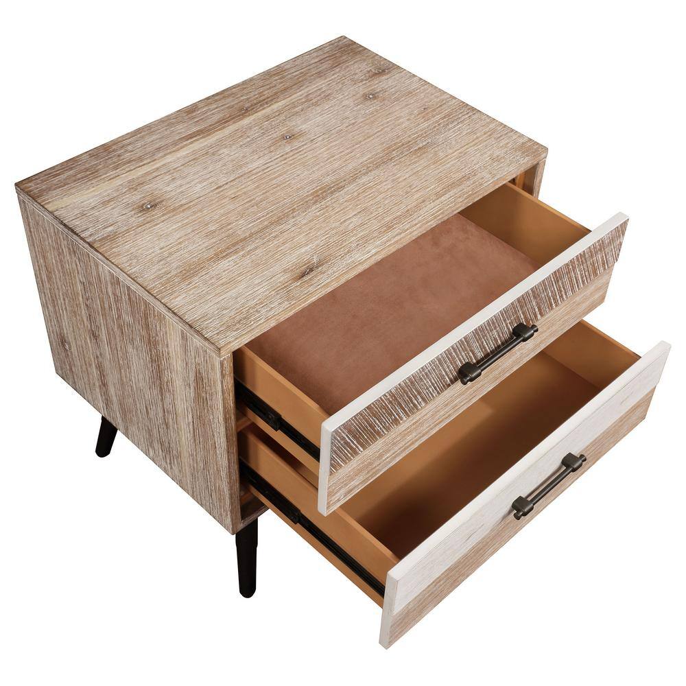 Marlow Rough Sawn Multi 2-Drawer Nightstand with Black Metal Legs