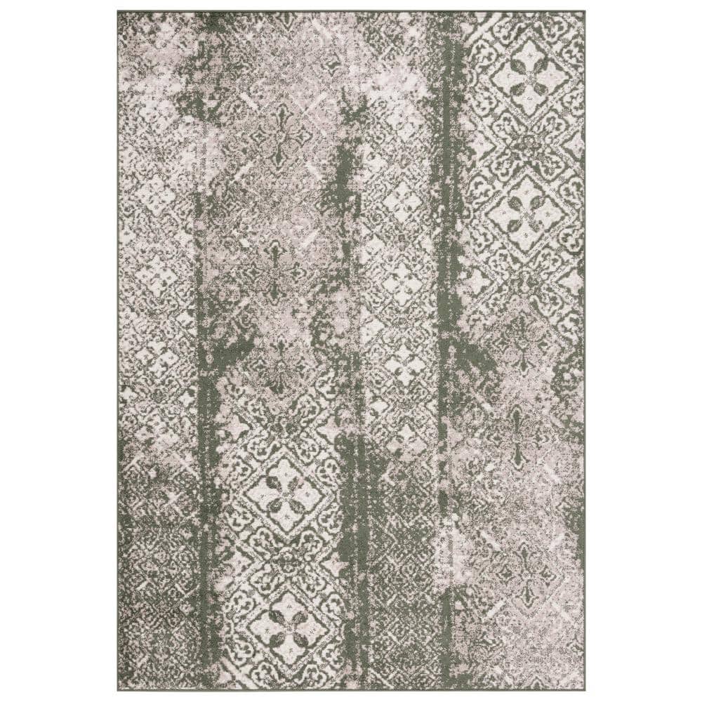 Adirondack Dark Green and Ivory Geometric Area Rug 9' x 12'