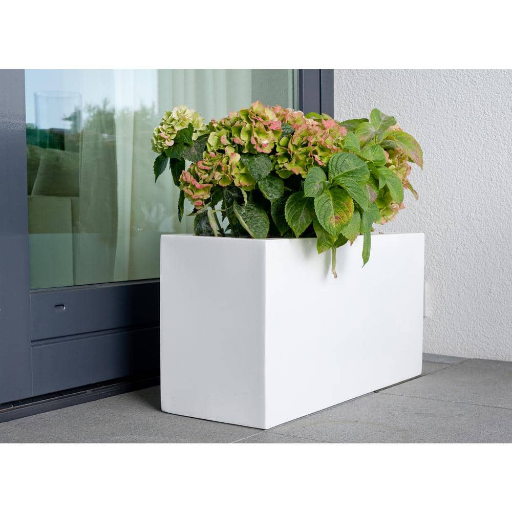 Glossy White Fiberstone Rectangle Planter, 32"