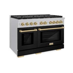Autograph Edition 48 in. 8 Burner Double Oven Gas Range with Black Matte Doors and Champagne Bronze Accents