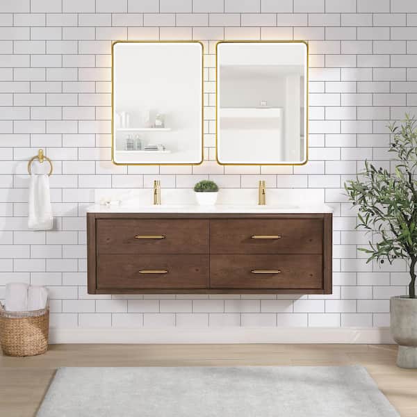 ROSWELL Cristo 60 in. W x 22 in. D x 20.6 in. H Double Sink Bath Vanity in Dark Brown with White Quartz Stone Top