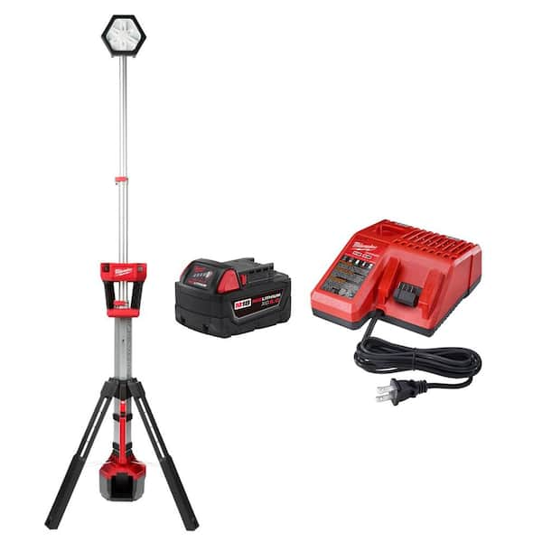 M18 18-Volt Lithium-Ion Cordless Rocket Dual Power Tower Light with M18 5.0Ah Battery and Charger