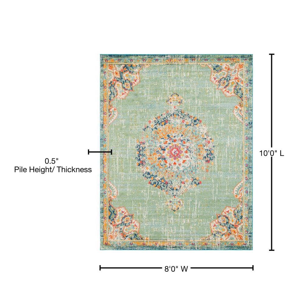 Alexis Green and Multicolor Medallion Synthetic 8' x 10' Area Rug