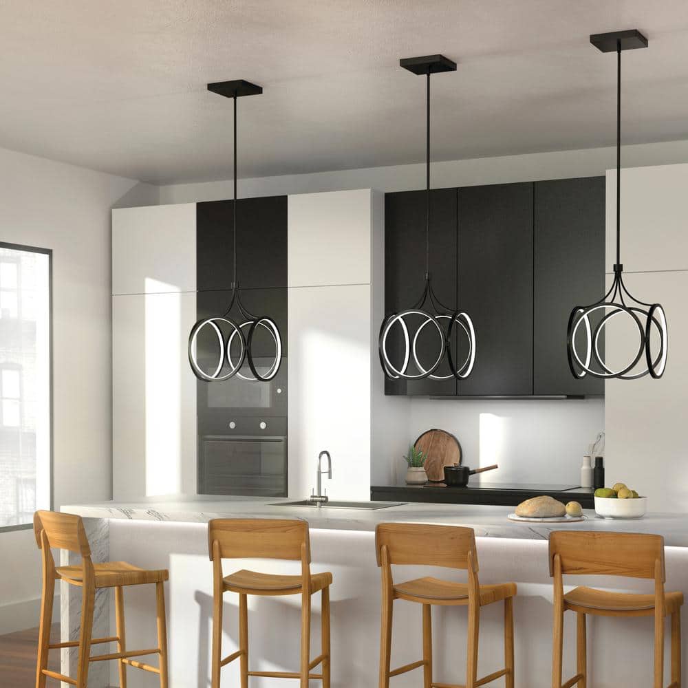 Elan Ciri 19.75 in. Integrated LED Matte Black Contemporary Cage Kitchen Pendant Hanging Light price history on PriceWatchPro