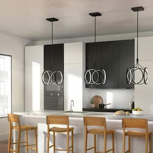 Elan Ciri 19.75 in. Integrated LED Matte Black Contemporary Cage Kitchen Pendant Hanging Light