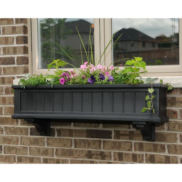 Cape Cod 48 in. x 11 in. Self-Watering Black Polyethylene Window Box