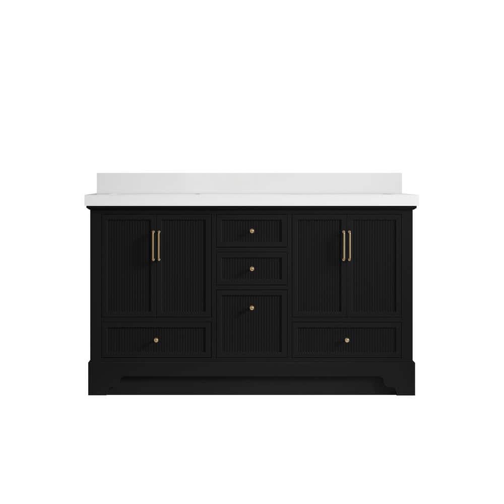 Alys 60 in. W x 22 in. D x 36 in. H Double Sink Bath Vanity in Black with 2 in. White Quartz Top price history on PriceWatchPro