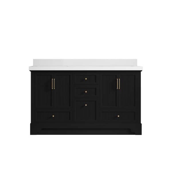 Willow Collections Alys 60 in. W x 22 in. D x 36 in. H Double Sink Bath Vanity in Black with 2 in. White Quartz Top