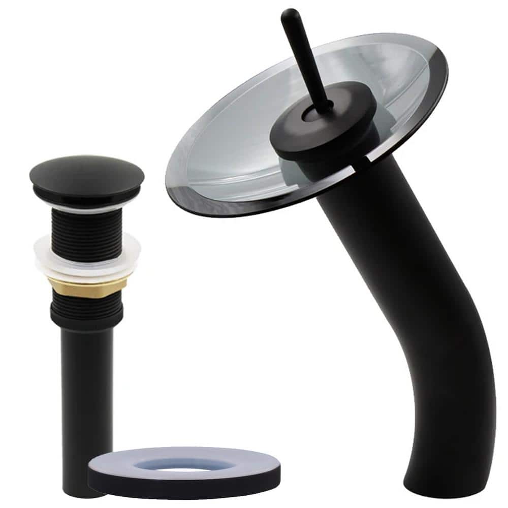 Matte Black and Chrome Waterfall Vessel Sink Faucet Set