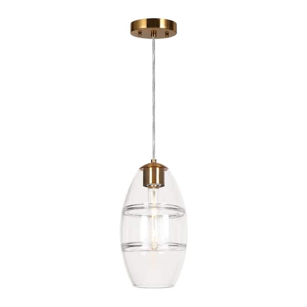 LNC Celery 1-Light Brass Drum Pendant Light with Clear Glass Shade, No Bulbs Included