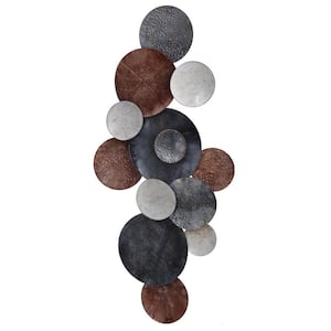 Nobu Metal Assorted Hammered Circles Unframed Abstract Gunmetal Black, Silver, and Cream Art Print 21 in. x 46 in.