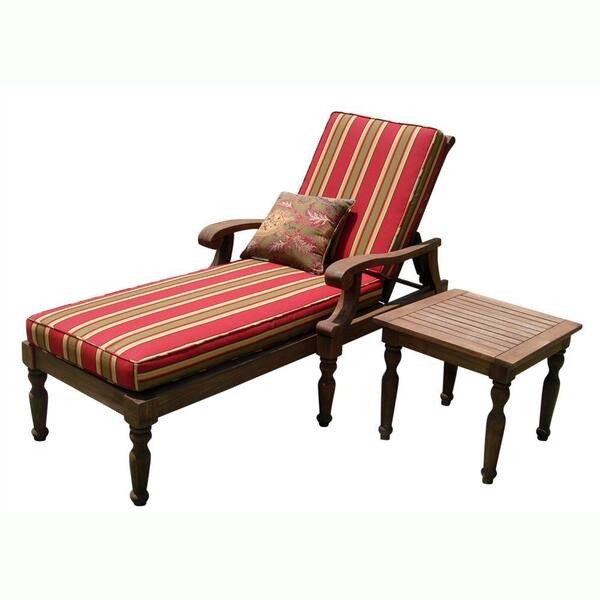 Vifah Roch Eucalyptus Patio Chaise Lounge with Table-DISCONTINUED