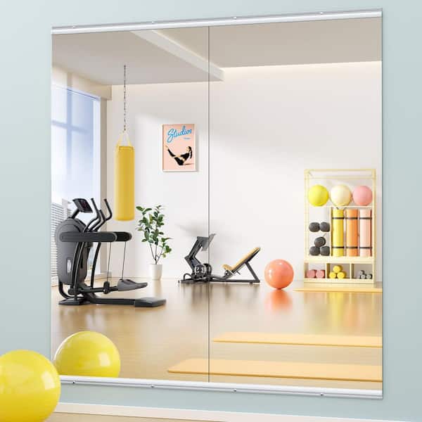 2 Pieces 32 in. W x 71 in. H Rectangle Frameless Wall-Mounted HD Home Gym Mirror Large Full Body Vanity Mirror for Yoga