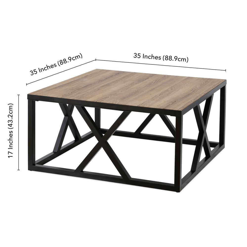 Jedrek 35'' Square Industrial Coffee Table in Blackened Bronze and Rustic Oak